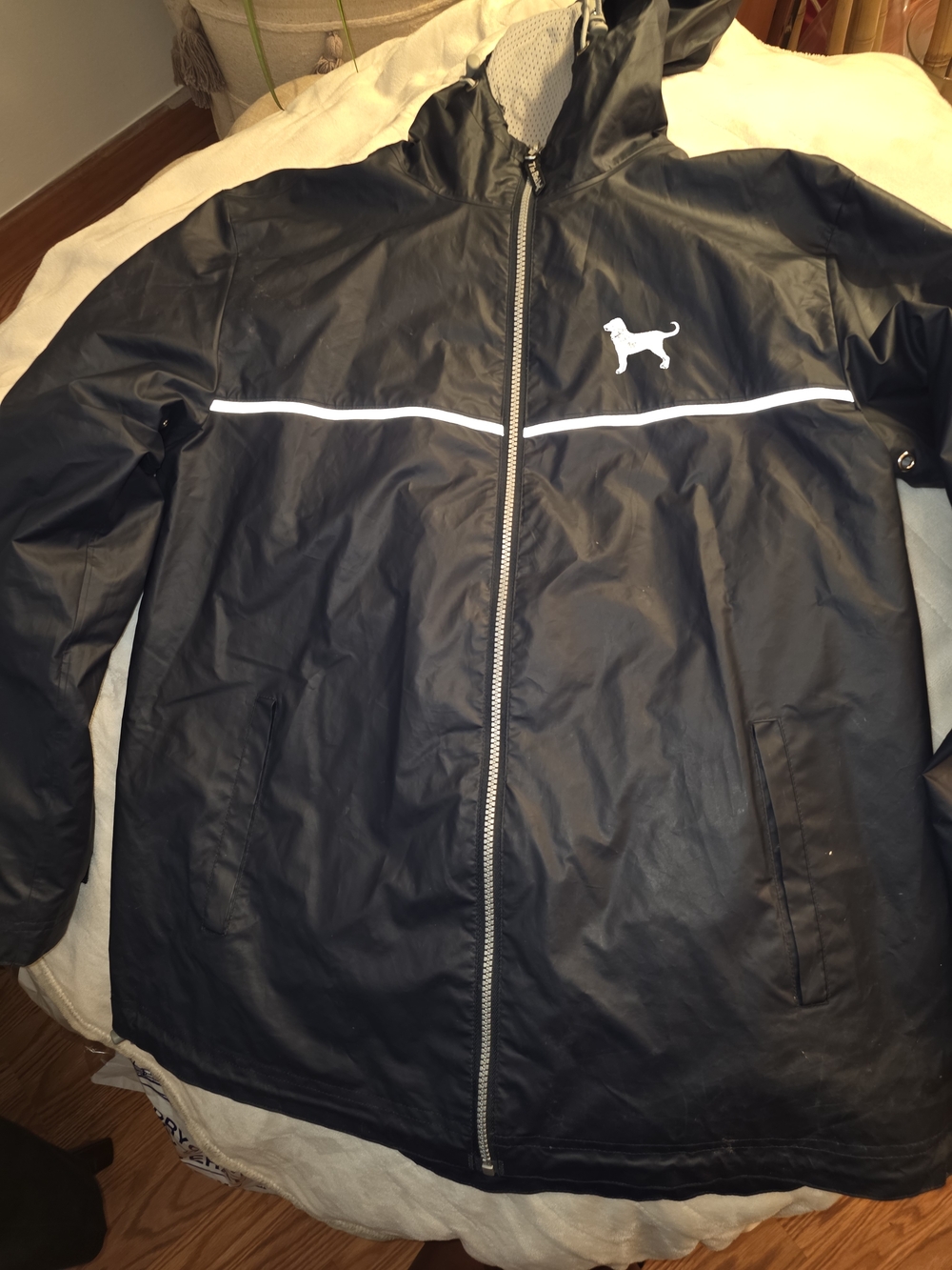 The Black Dog Black Hooded Raincoat with White Logo